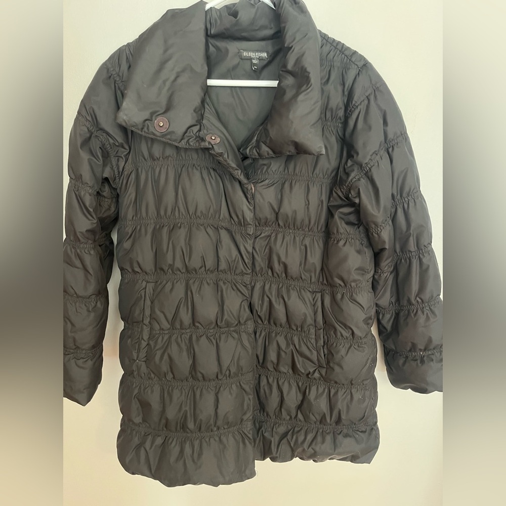 Eileen Fisher Puffer Coat with 2 missing snaps at the bottom size PS.